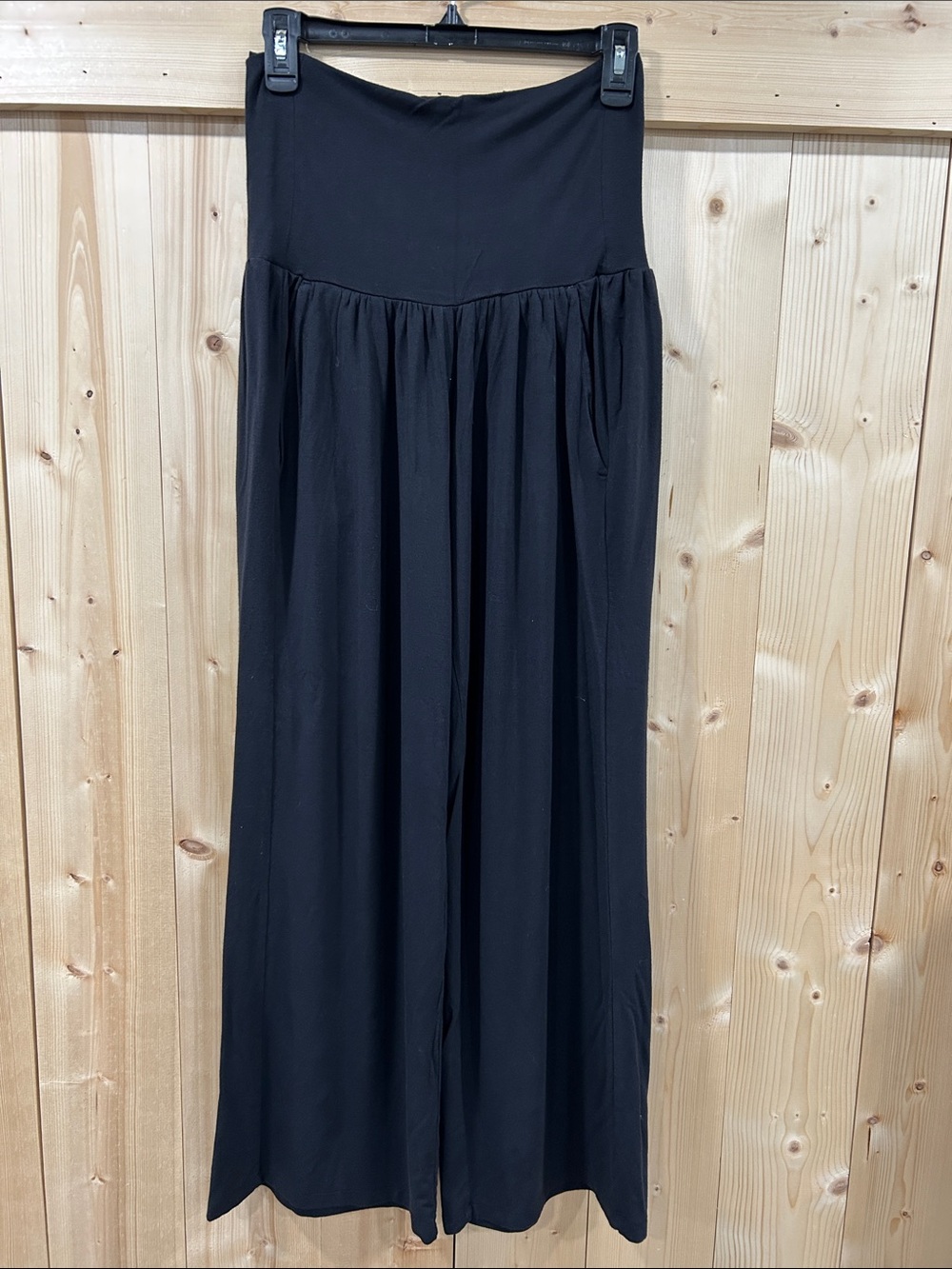 Athleta Studio Wide Leg Pants Black Foldover Waist SP